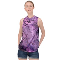 Amethyst Violet Abstract Marble Art High Neck Satin Top by SpinnyChairDesigns