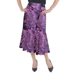 Amethyst Violet Abstract Marble Art Midi Mermaid Skirt by SpinnyChairDesigns