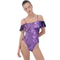 Amethyst Violet Abstract Marble Art Frill Detail One Piece Swimsuit View1