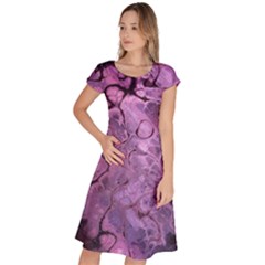 Amethyst Violet Abstract Marble Art Classic Short Sleeve Dress by SpinnyChairDesigns