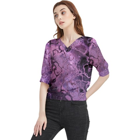 Amethyst Violet Abstract Marble Art Quarter Sleeve Blouse by SpinnyChairDesigns