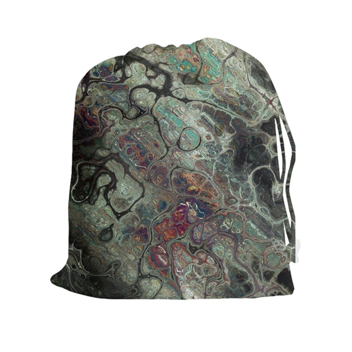 Black Green Grey Abstract Art Marble Texture Drawstring Pouch (2XL)