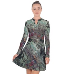 Black Green Grey Abstract Art Marble Texture Long Sleeve Panel Dress by SpinnyChairDesigns