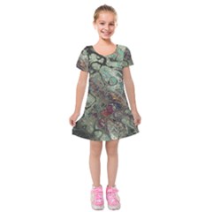 Black Green Grey Abstract Art Marble Texture Kids  Short Sleeve Velvet Dress