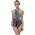 Black Green Grey Abstract Art Marble Texture Go with the Flow One Piece Swimsuit View1