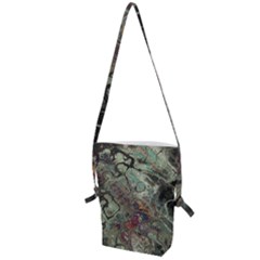 Black Green Grey Abstract Art Marble Texture Folding Shoulder Bag by SpinnyChairDesigns