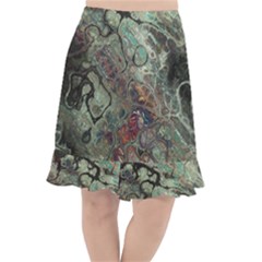 Black Green Grey Abstract Art Marble Texture Fishtail Chiffon Skirt by SpinnyChairDesigns