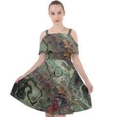 Black Green Grey Abstract Art Marble Texture Cut Out Shoulders Chiffon Dress by SpinnyChairDesigns