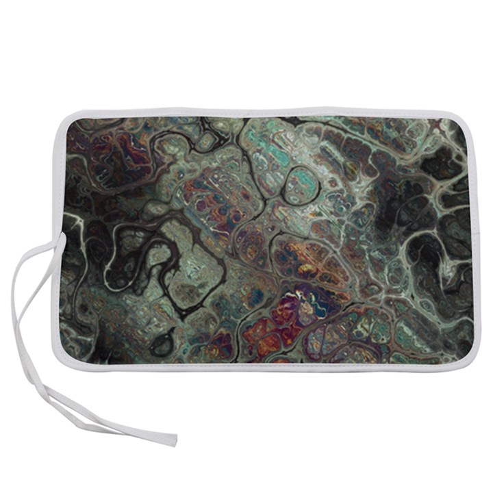 Black Green Grey Abstract Art Marble Texture Pen Storage Case (L)