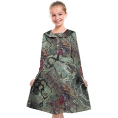 Black Green Grey Abstract Art Marble Texture Kids  Midi Sailor Dress by SpinnyChairDesigns