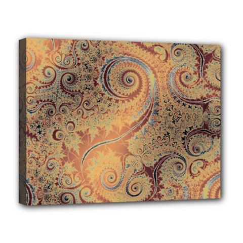 Terra Cotta Persian Orange Spirals Swirls Pattern Canvas 14  X 11  (stretched) by SpinnyChairDesigns