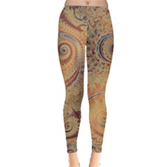 Terra Cotta Persian Orange Spirals Swirls Pattern Leggings  by SpinnyChairDesigns