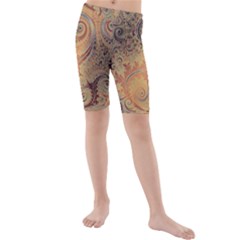 Terra Cotta Persian Orange Spirals Swirls Pattern Kids  Mid Length Swim Shorts by SpinnyChairDesigns