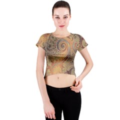 Terra Cotta Persian Orange Spirals Swirls Pattern Crew Neck Crop Top by SpinnyChairDesigns