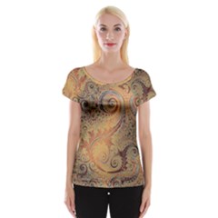 Terra Cotta Persian Orange Spirals Swirls Pattern Cap Sleeve Top by SpinnyChairDesigns