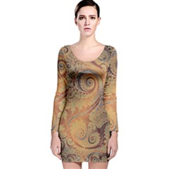 Terra Cotta Persian Orange Spirals Swirls Pattern Long Sleeve Velvet Bodycon Dress by SpinnyChairDesigns