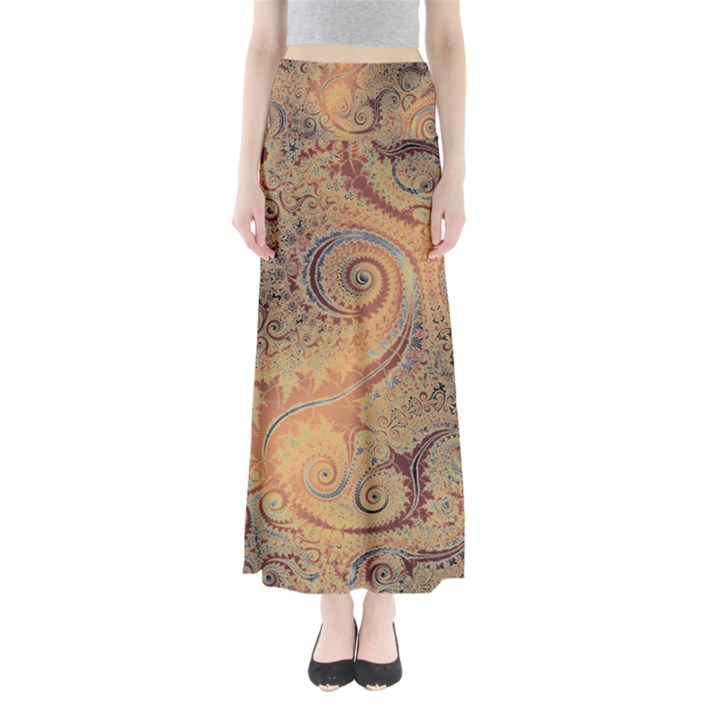 Terra Cotta Persian Orange Spirals Swirls Pattern Full Length Maxi Skirt