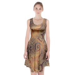 Terra Cotta Persian Orange Spirals Swirls Pattern Racerback Midi Dress by SpinnyChairDesigns