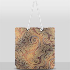 Terra Cotta Persian Orange Spirals Swirls Pattern Full Print Rope Handle Tote (large) by SpinnyChairDesigns