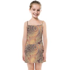 Terra Cotta Persian Orange Spirals Swirls Pattern Kids  Summer Sun Dress by SpinnyChairDesigns