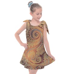 Terra Cotta Persian Orange Spirals Swirls Pattern Kids  Tie Up Tunic Dress by SpinnyChairDesigns