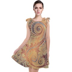 Terra Cotta Persian Orange Spirals Swirls Pattern Tie Up Tunic Dress by SpinnyChairDesigns