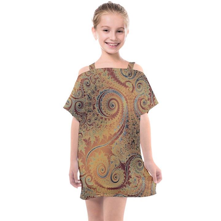 Terra Cotta Persian Orange Spirals Swirls Pattern Kids  One Piece Chiffon Dress