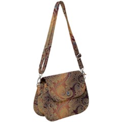 Terra Cotta Persian Orange Spirals Swirls Pattern Saddle Handbag by SpinnyChairDesigns