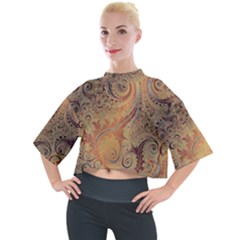 Terra Cotta Persian Orange Spirals Swirls Pattern Mock Neck Tee by SpinnyChairDesigns