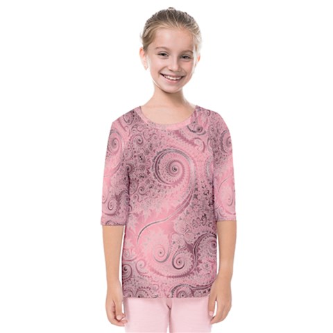 Orchid Pink And Blush Swirls Spirals Kids  Quarter Sleeve Raglan Tee by SpinnyChairDesigns