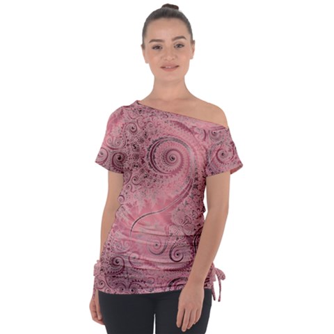 Orchid Pink And Blush Swirls Spirals Tie-up Tee by SpinnyChairDesigns