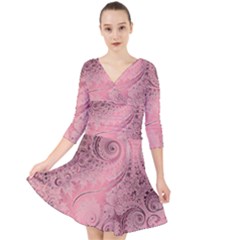 Orchid Pink And Blush Swirls Spirals Quarter Sleeve Front Wrap Dress by SpinnyChairDesigns