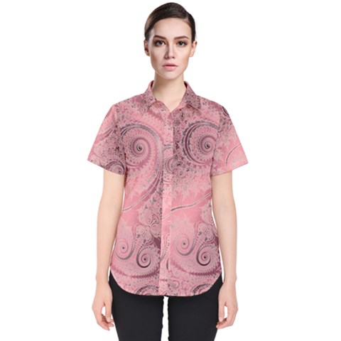 Orchid Pink And Blush Swirls Spirals Women s Short Sleeve Shirt by SpinnyChairDesigns