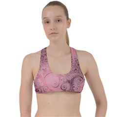 Orchid Pink And Blush Swirls Spirals Criss Cross Racerback Sports Bra by SpinnyChairDesigns