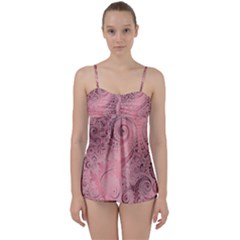 Orchid Pink And Blush Swirls Spirals Babydoll Tankini Set by SpinnyChairDesigns