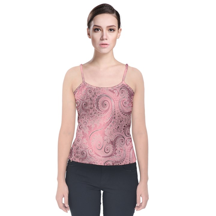 Orchid Pink and Blush Swirls Spirals Velvet Spaghetti Strap Top