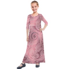 Orchid Pink And Blush Swirls Spirals Kids  Quarter Sleeve Maxi Dress by SpinnyChairDesigns