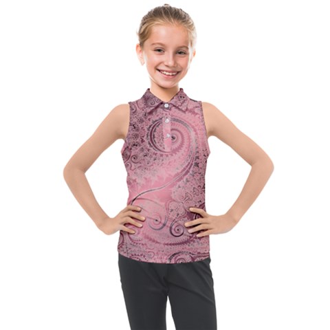 Orchid Pink And Blush Swirls Spirals Kids  Sleeveless Polo Tee by SpinnyChairDesigns