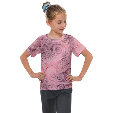 Orchid Pink And Blush Swirls Spirals Kids  Mesh Piece Tee by SpinnyChairDesigns