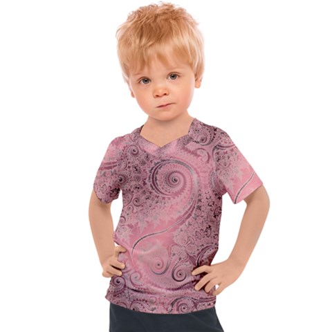 Orchid Pink And Blush Swirls Spirals Kids  Sports Tee by SpinnyChairDesigns