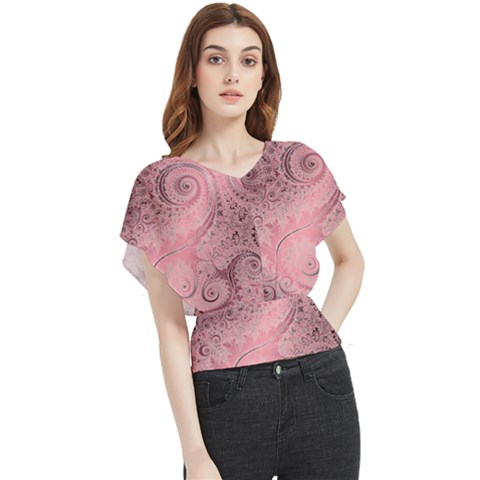 Orchid Pink And Blush Swirls Spirals Butterfly Chiffon Blouse by SpinnyChairDesigns