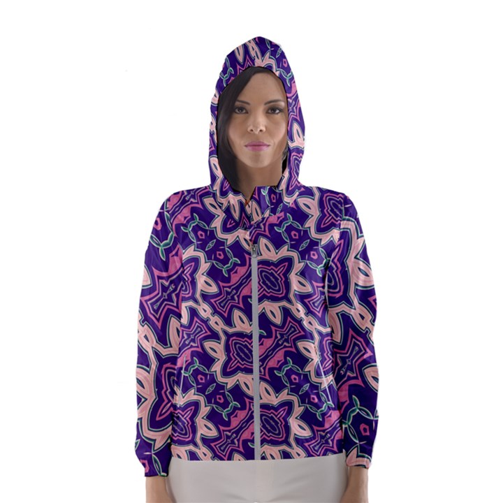 Amethyst and Pink Checkered Stripes Women s Hooded Windbreaker