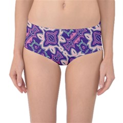 Amethyst And Pink Checkered Stripes Mid-waist Bikini Bottoms by SpinnyChairDesigns