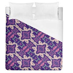 Amethyst And Pink Checkered Stripes Duvet Cover (queen Size)