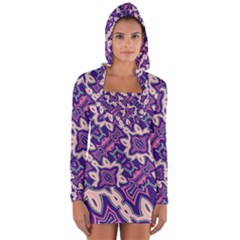 Amethyst And Pink Checkered Stripes Long Sleeve Hooded T-shirt by SpinnyChairDesigns