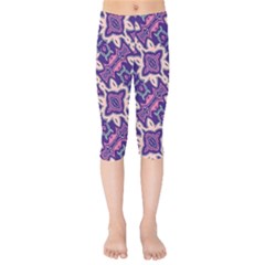 Amethyst And Pink Checkered Stripes Kids  Capri Leggings  by SpinnyChairDesigns