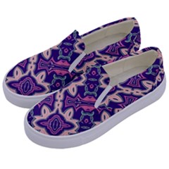 Amethyst And Pink Checkered Stripes Kids  Canvas Slip Ons by SpinnyChairDesigns