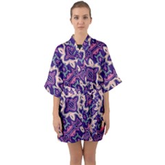 Amethyst And Pink Checkered Stripes Half Sleeve Satin Kimono  by SpinnyChairDesigns