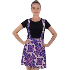 Amethyst And Pink Checkered Stripes Velvet Suspender Skater Skirt by SpinnyChairDesigns