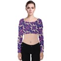 Amethyst and Pink Checkered Stripes Velvet Long Sleeve Crop Top View1